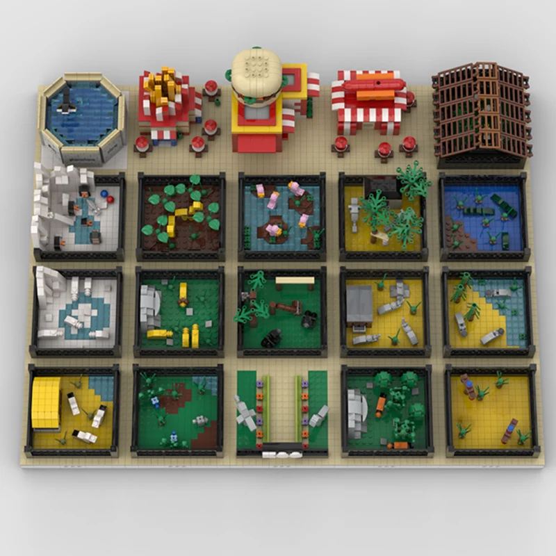 Stadtstraßenansicht Modell MOC Bausteine Architektur Zoo Modulare Technologie Kinder Urlaubsgeschenke Zusammenbaubares Spielzeug-Set