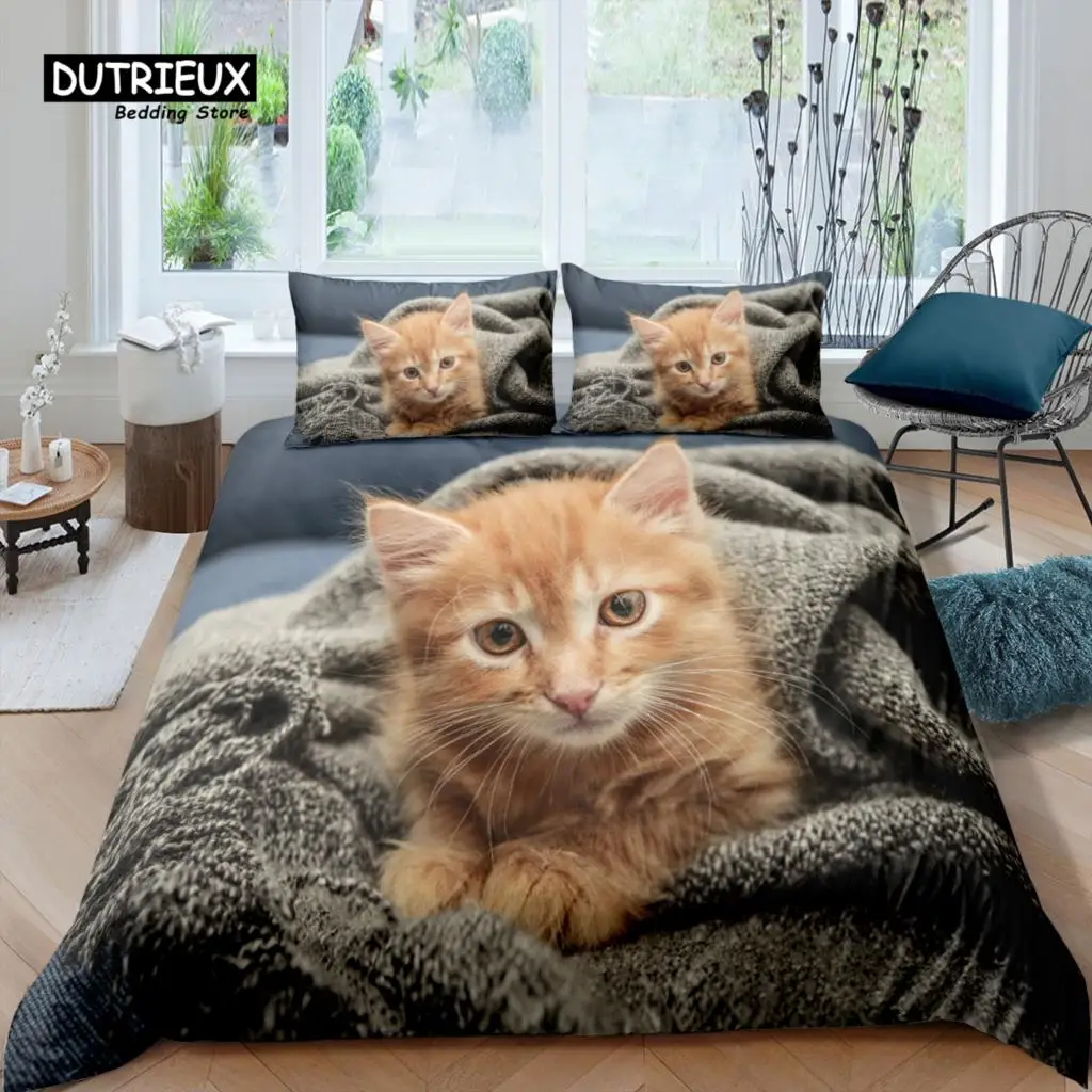 

Home Living Luxury 3D Pet Cat Bedding Set Orange Cat Duvet Cover Pillowcase Queen and King EU/US/AU/UK Size Comforter Bedding