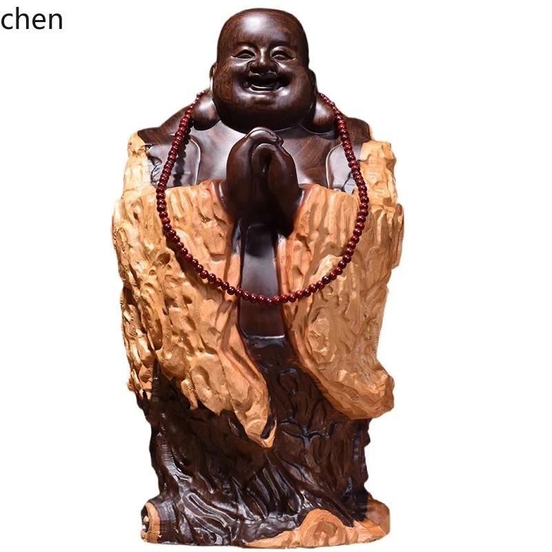 Cz ebony solid wood carved maitreya buddha root carving ornament tree root laughing mahogany home living room decoration gift