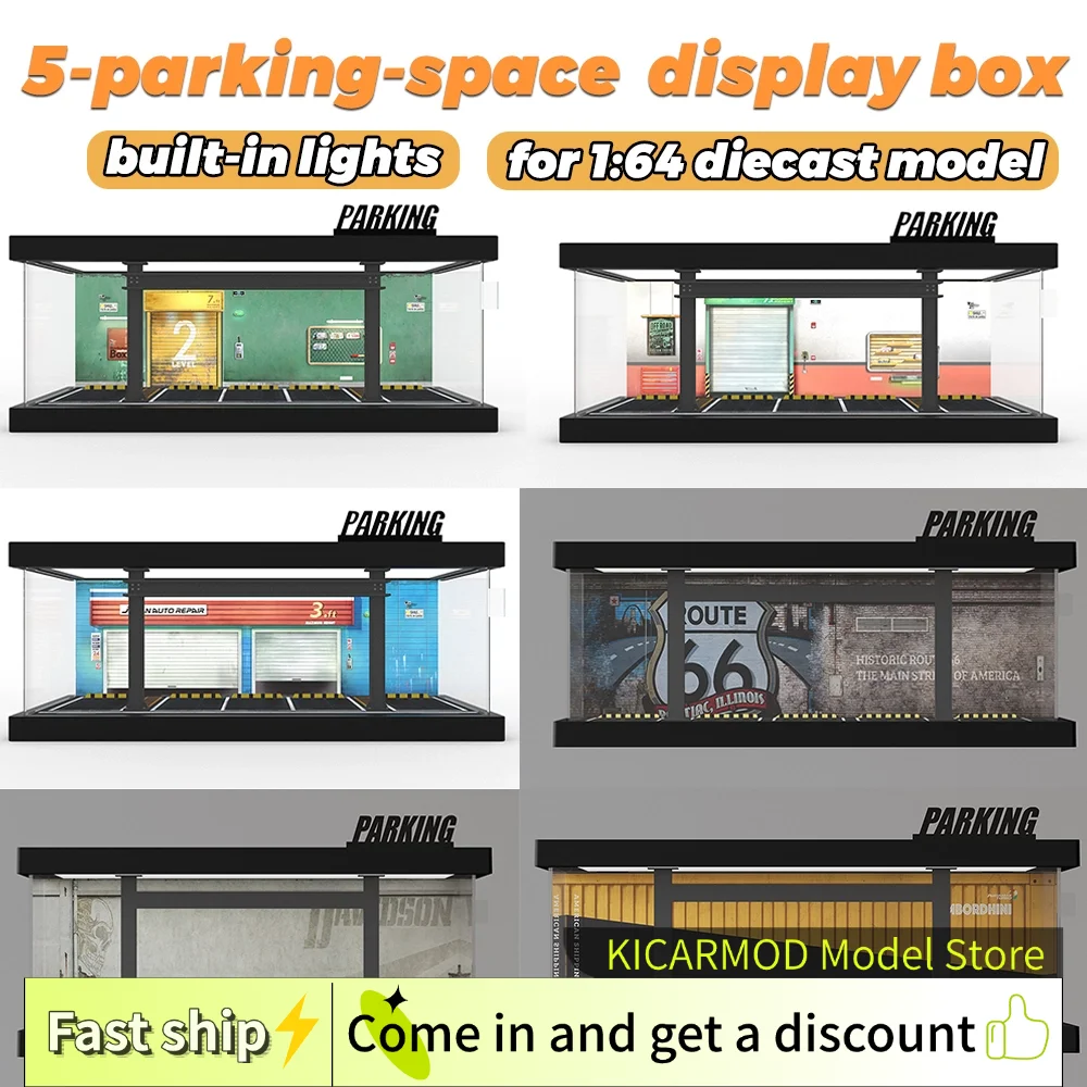 

1/64 Five-car Model-themed Parking Garage with Lights Case Scene Toys Gifts For Collection(Without cars)
