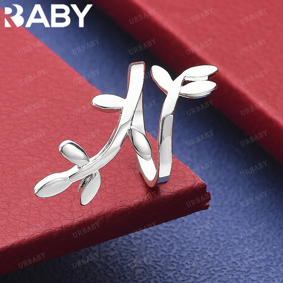

URBABY 925 Sterling Silver Long Leaf Open Ring For Women Men Grace Jewelry Trend Fashionable Birthday Party Gifts
