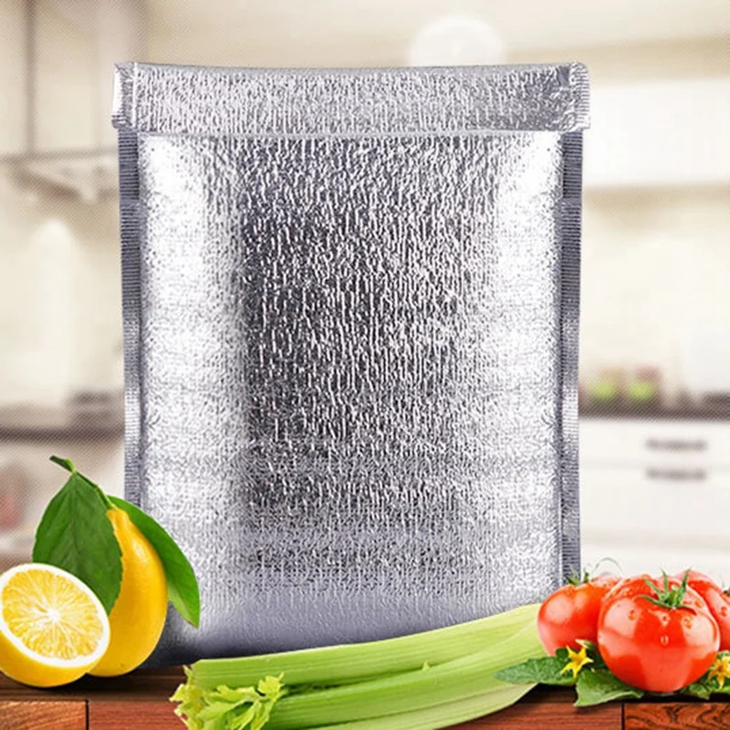 Hot Kf-100Pcs Aluminum Foil Lunch Cooler Bag Insulation Folding Picnic Portable Ice Pack Food Thermal Bag Food Delivery Bag image 5