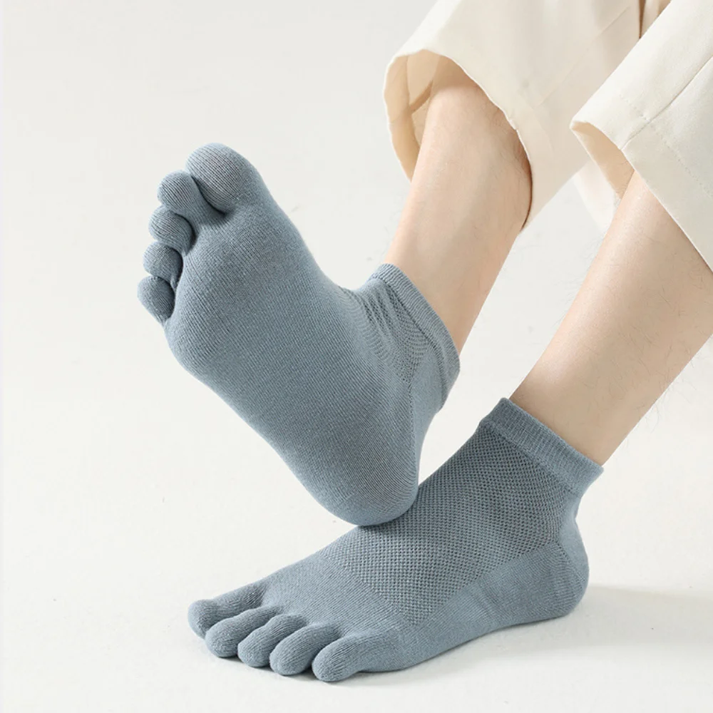 

Простые хлопковые мужские носки с пятью пальцами, чулочно-носочные изделия до щиколотки, спортивные носки, мужские сетчатые носки с пятью пальцами, короткие полые спортивные носки