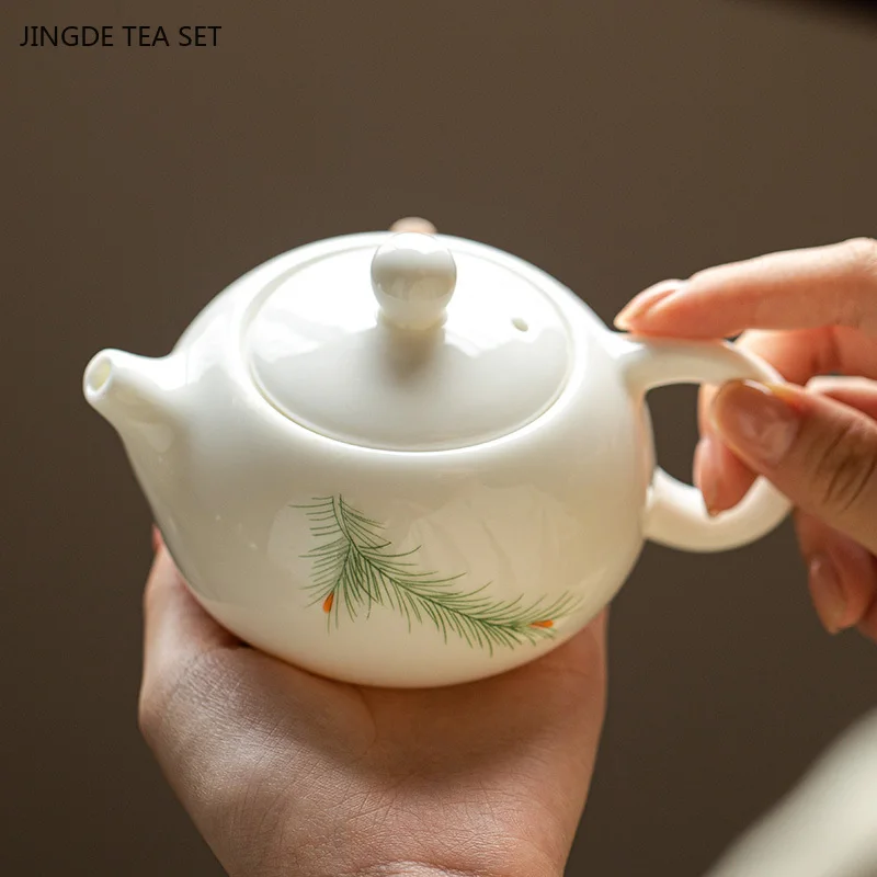 1PCS 190ml Dehua White Porcelain Teapot Sheep Fat Jade Porcelain Large Capacity Xishi Teapot Filter Net Single Pot