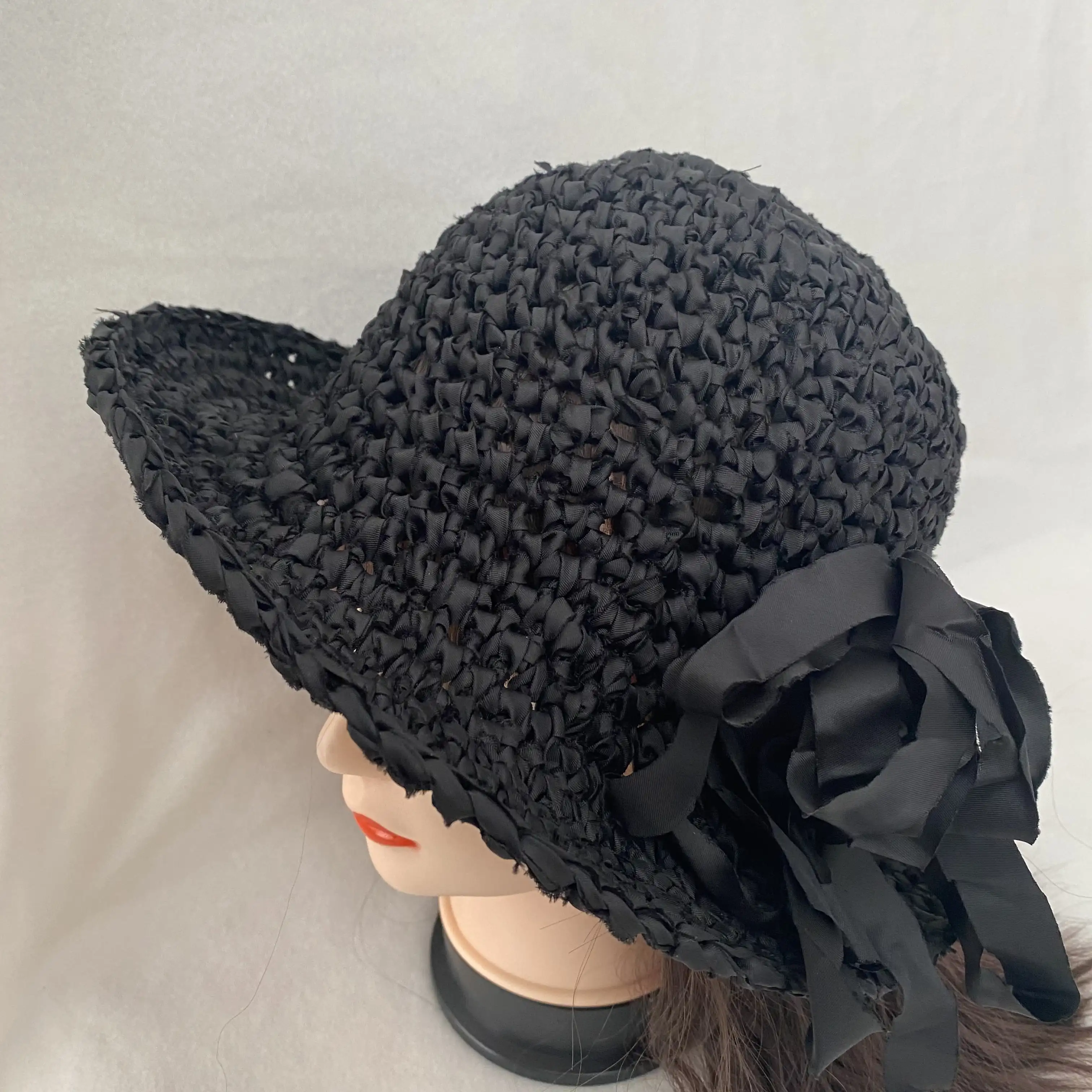 Handmade Wide Brim Bucket Hat Solid Color Fabric Yarn Crochet Summer Hat for Relaxed Vacation Wardrobes and Outdoor Cafe Visits