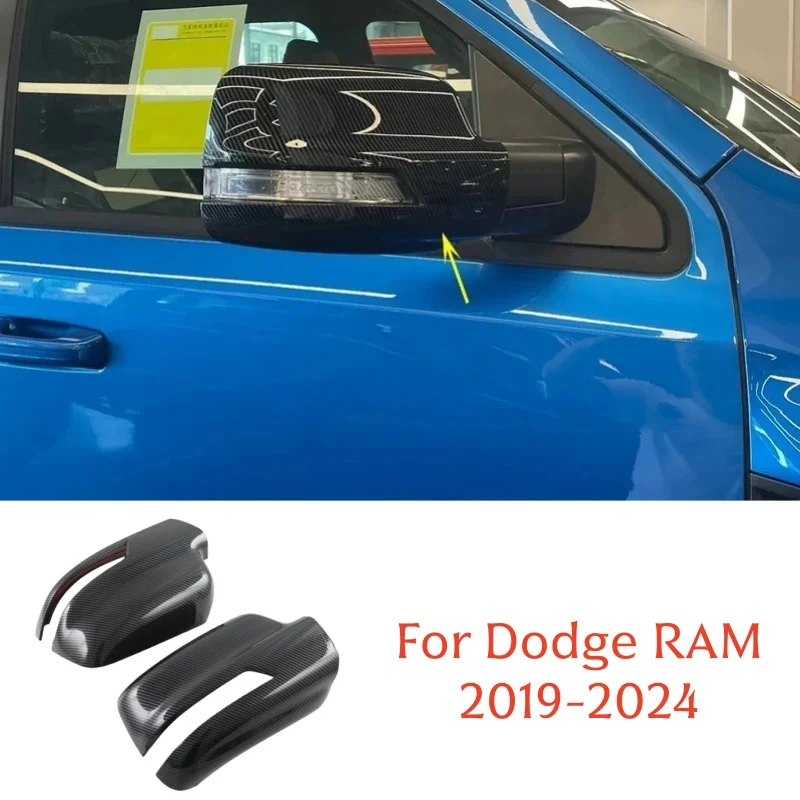 

For Dodge RAM 2019 2020 2021 2022 2023 2024 Rearview Side Mirror Cover Trim Carbon Fiber Protection Cap Accessories Car Styling