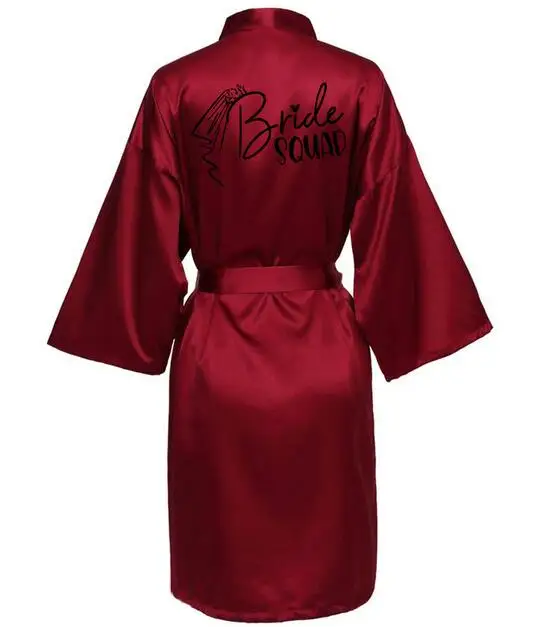 Wedding Party Team Bride Robe With Black Letters Kimono Satin Pajamas Bridesmaid Bathrobe SP033