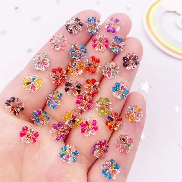 100szt Żywica Kolorowe 8mm Mini Cute Crystal Flower Art Nail Flatback Rhinestone Applique DIY Wedding Scrapbook Decor Crafts L74