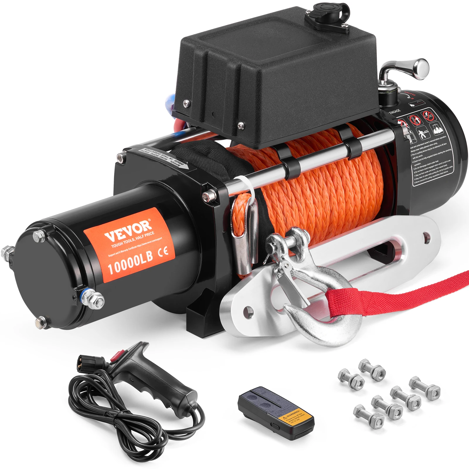 VEVOR 10,000 lb 12V DC Electric Winch with Wired Remote Control, IP55 Waterproof for Towing Off-Road SUV Jeep Trailer Boat