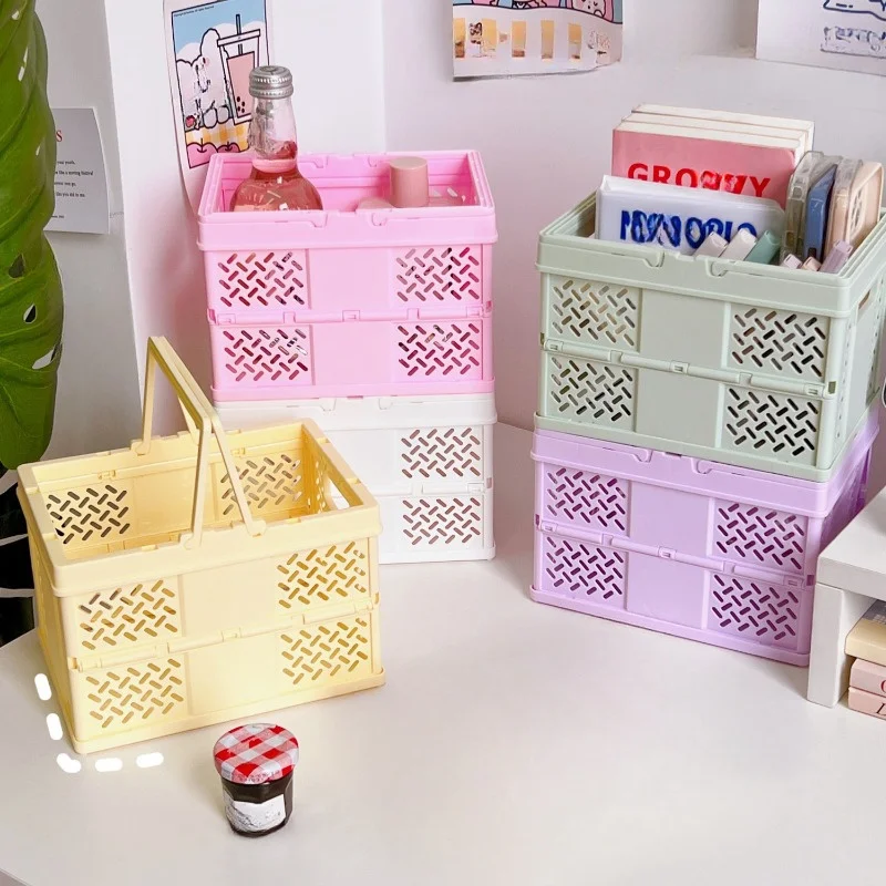 5-Pack Multi-Color Plastic Storage Baskets with Handles Collapsible Folding Organizer Boxes Multipurpose Table Organizing Boxes