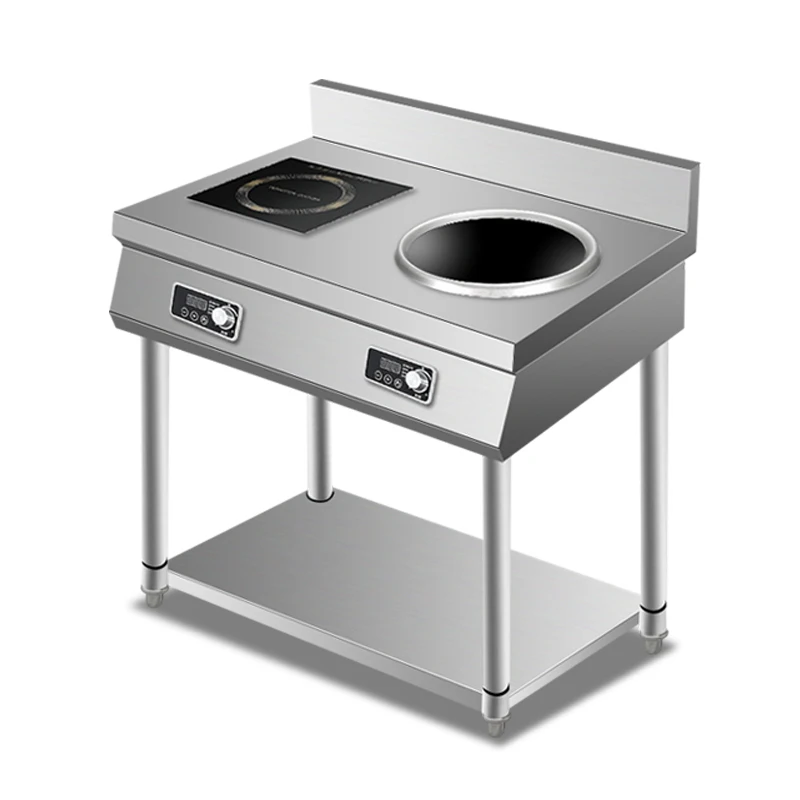 High Power 3500W Concave Furnace Induction Wok Range Station Cooker Flat Double Wide 2 Soup Burner Commercial Kitchen Equipment