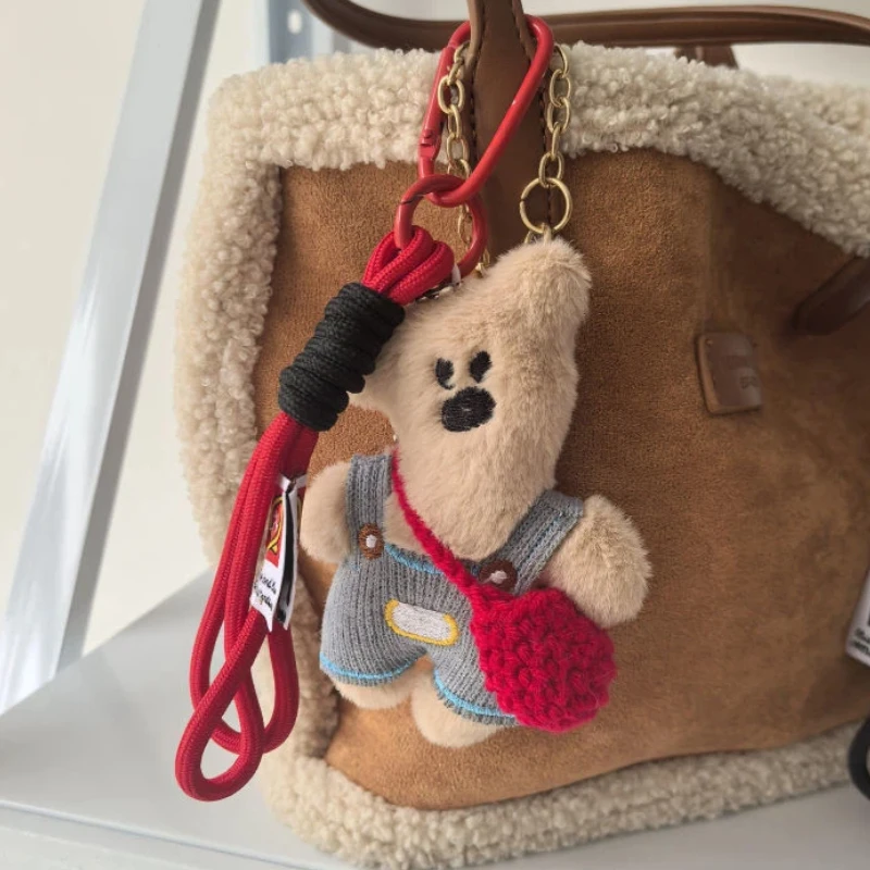 Wykwintne ogrodniczki Pluszowy Miś Lalka Tkana Torba na Ramię Tkana Zawieszka na Sznurku Brelok Urocza Lalka Kreatywny Prezent