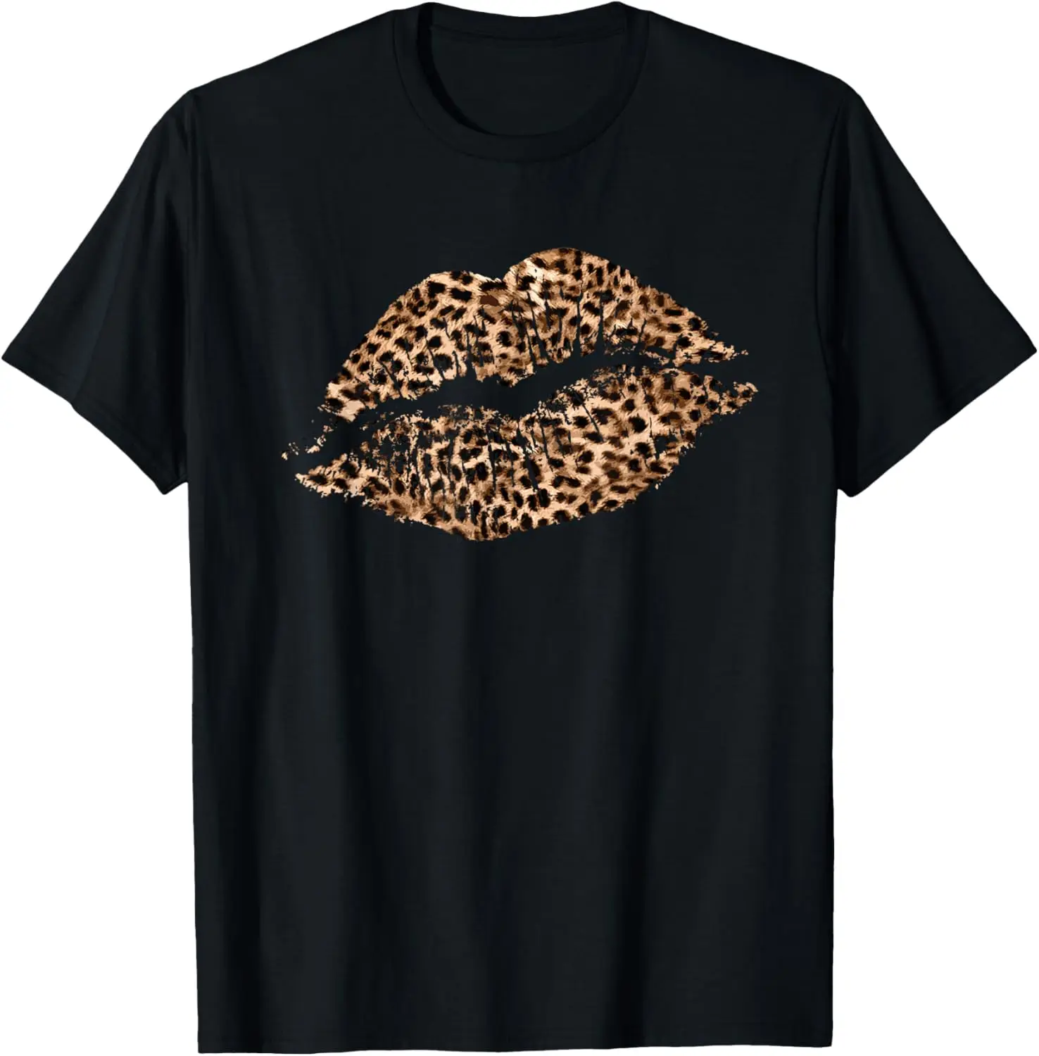Leopard Print Lips Cheetah Spots Big Lip Love Cute Valentine T-Shirt 100% Cotton Trendy Y2K Short-Sleeve Tee – Soft,