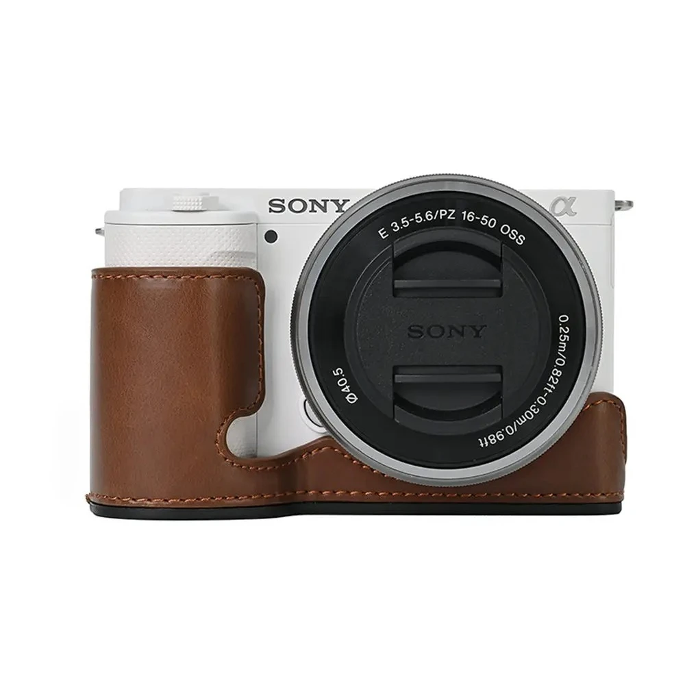 PU / Genuine Leather Camera Bag Half Base Body Case Cover Shell Protector for Sony ZVE10 II ZVE10 Mark ii ZV-E10 II