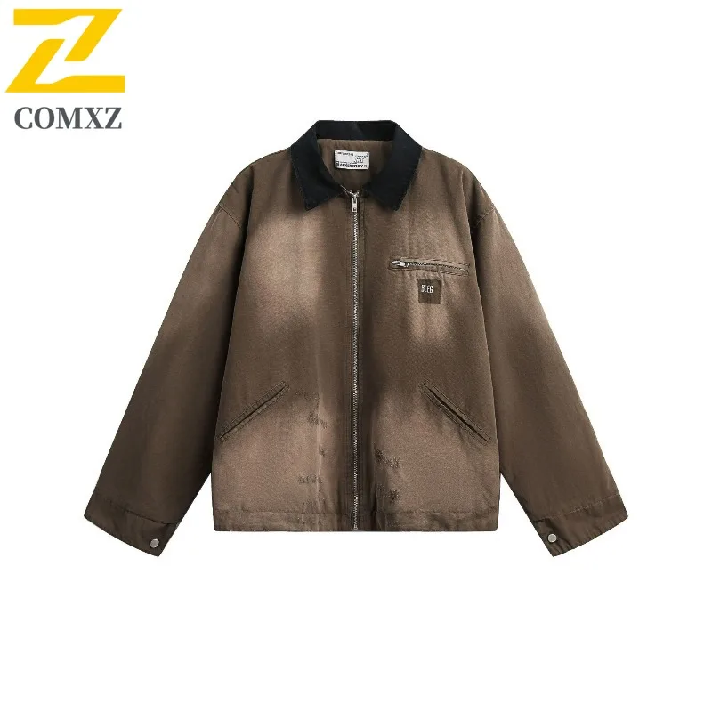 معطف رجالي من قماش الدنيم من COMXZ بتصميم بسيط لرحلة الطريق سترات عمال للسفر وادي عطلة نهاية الأسبوع والتخييم سترات مريحة #6