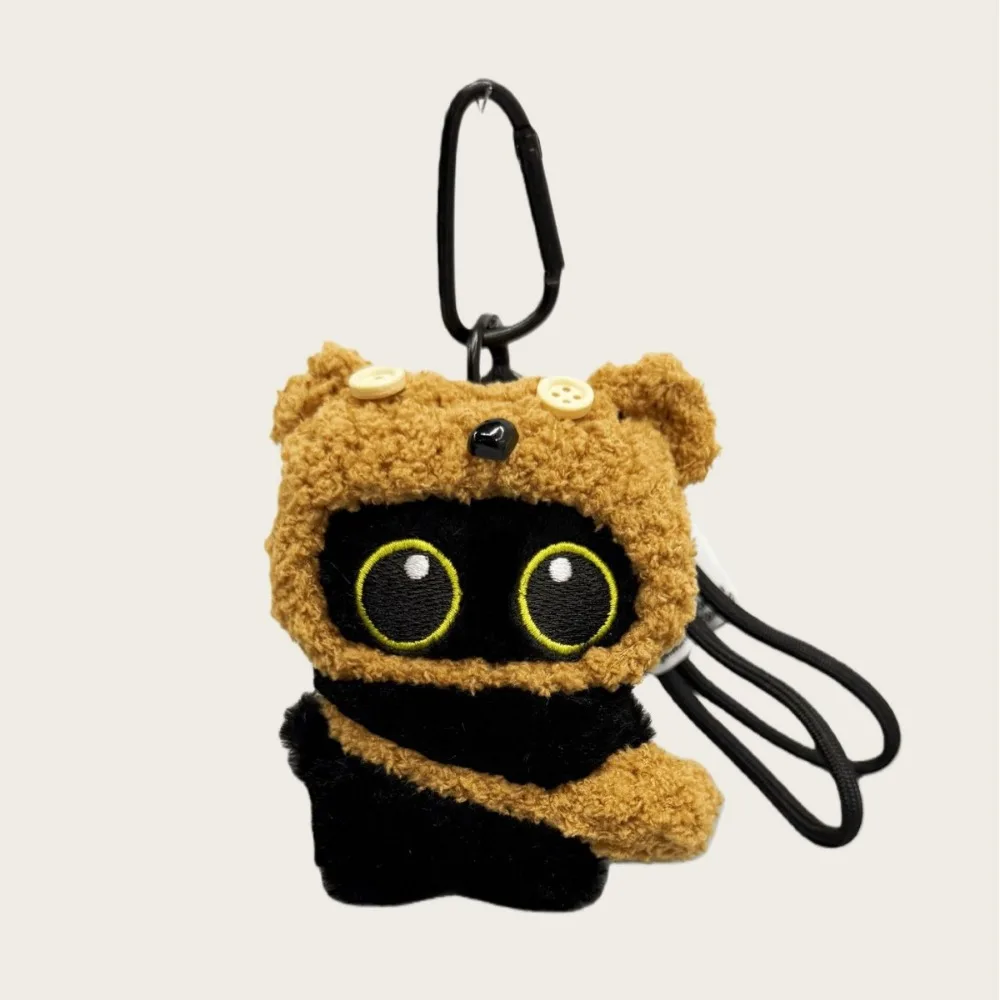 Plush Made Black Cat Keychain Soft Stuffed Comfortable To Touch Stuffed Pendant Squeaky Function Sturdy Hanging Clasp