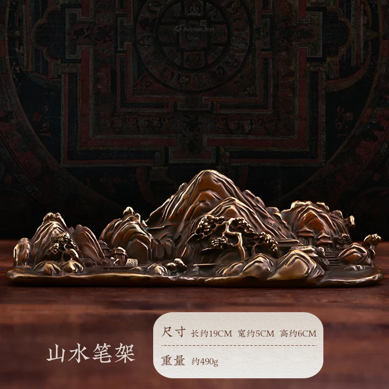 

Copper Pen Holder Decoration Pure Copper Landscape Pen Holder Creative Calligraphy Paper Weight Home Study Office Decorations Ca