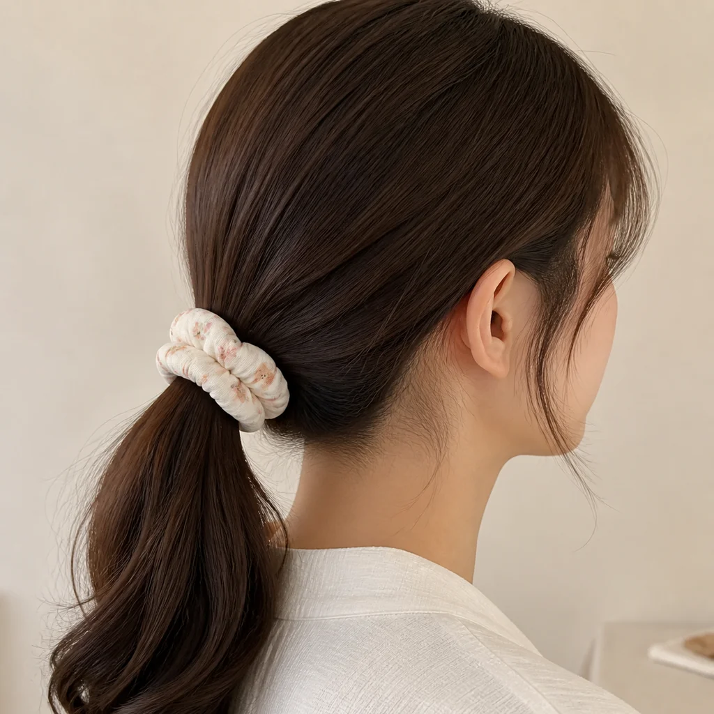 XYPP-91 Handmade Pattern Single-Layer Scrunchie Handmade Elastic Hair Tie for Ponytail and Bun, Soft Gathered Hair