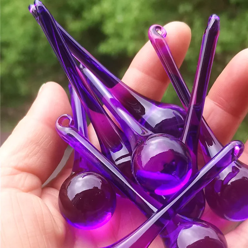 20pcs 20x80mm Glass Dark Purple Chandelier Pendants Raindrop Chandelier Prisms Hanging Ornaments Home Party Decoration+Free ring