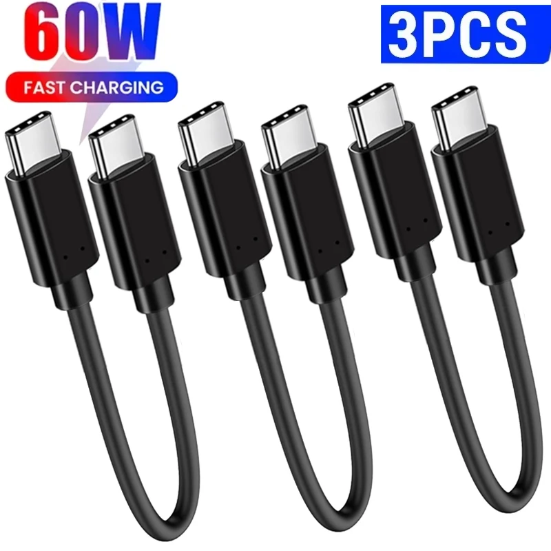 PD60W 0.3M Short USB Type C Cable Fast Charging Power Bank Data Cord For Samsung iPhone 16 Xiaomi Huawei Phone USB C Data Cable