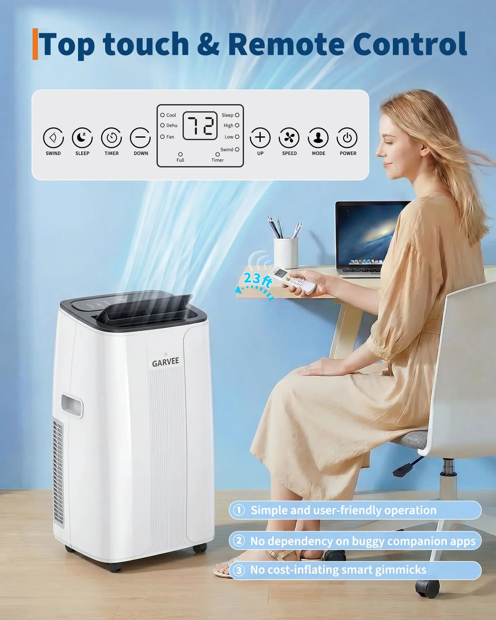 14000 BTU Portable AC Unit With Remote, 3 In 1 Air Conditioner Dehumidifier Fan, Child Lock For Rooms Up To 750 Sq Ft — Generic