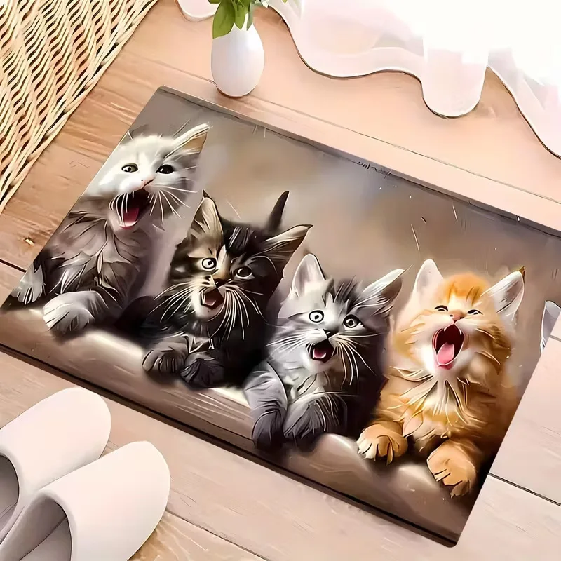 VIKAMA Pet Cat Doormat Lovely Kittens Portrait Non Slip Durable Entrance Mat Indoor Front Door Family Home Carpet