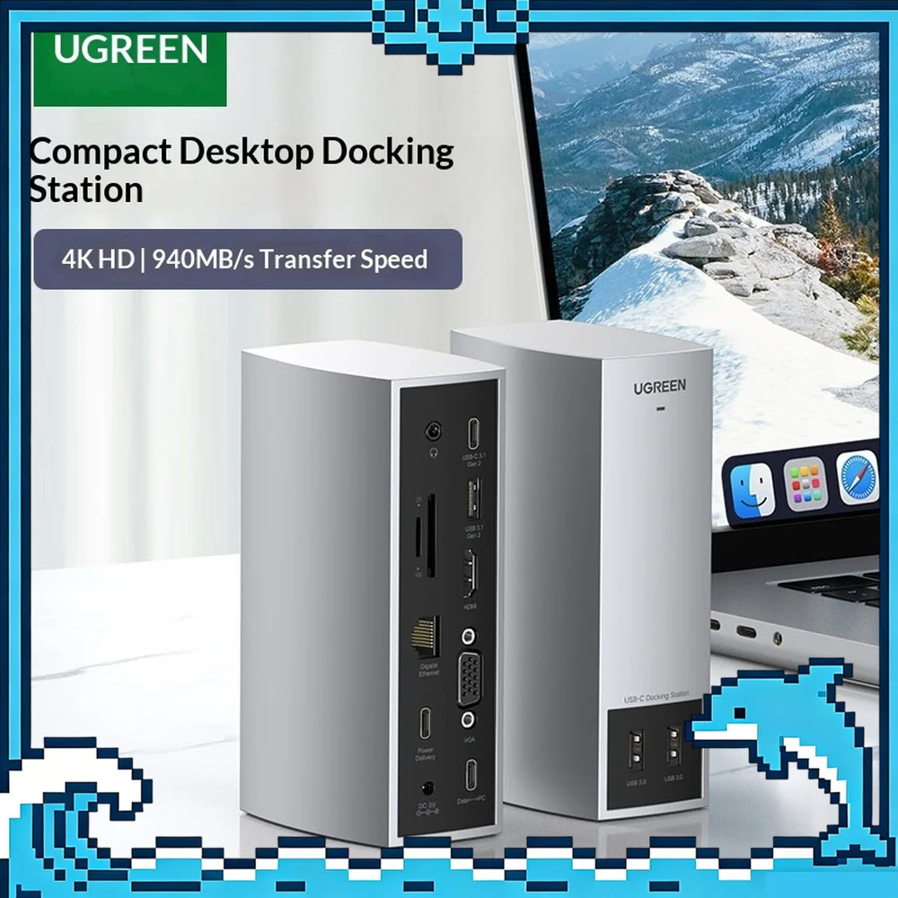 UGREEN CM268 11-in-1 USB C Docking Station with 4K HDMI VGA Gigabit Ethernet SD TF Card Reader USB Hub.