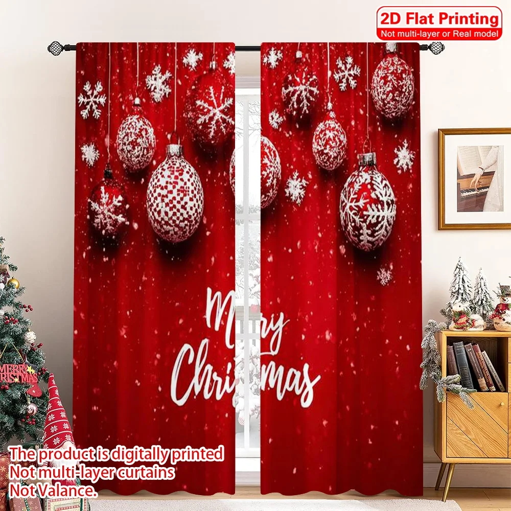 

2pcs 2D flat printing Christmas Window Curtains merry christmas3 Durable 100% Polyester Fabric Without Electricity Spring