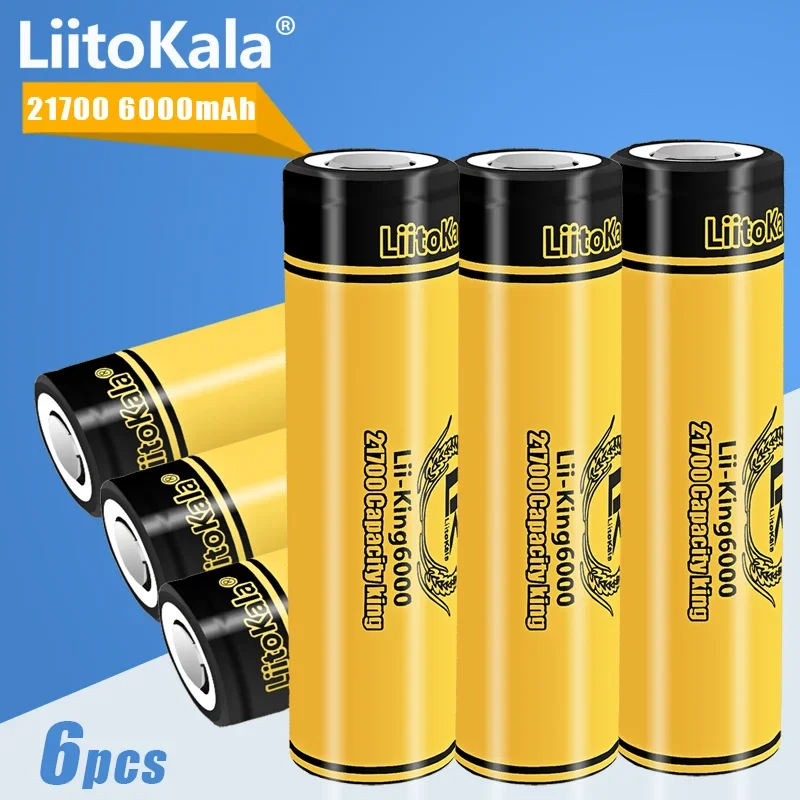 

6PCS LiitoKala King6000 highest capacity 21700 battery real rating 21700 3.7V 6000mAh 12.5A for power tools and flashlight