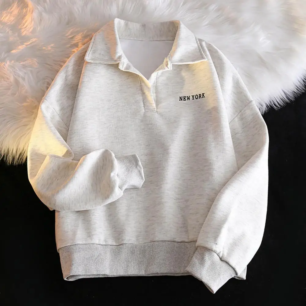 

Women Pullover Women's Loose Fit Turn-down Collar Sweatshirt with Elastic Cuffs Casual Sporty Top for Autumn Spring Spring