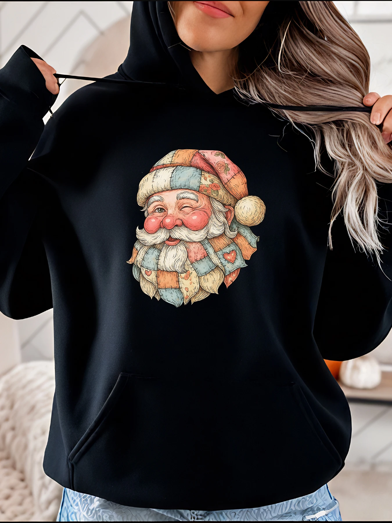 

Рождественская толстовка с принтом Санта-Клауса, женская повседневная зимняя толстовка, модный праздничный подарок для женщин