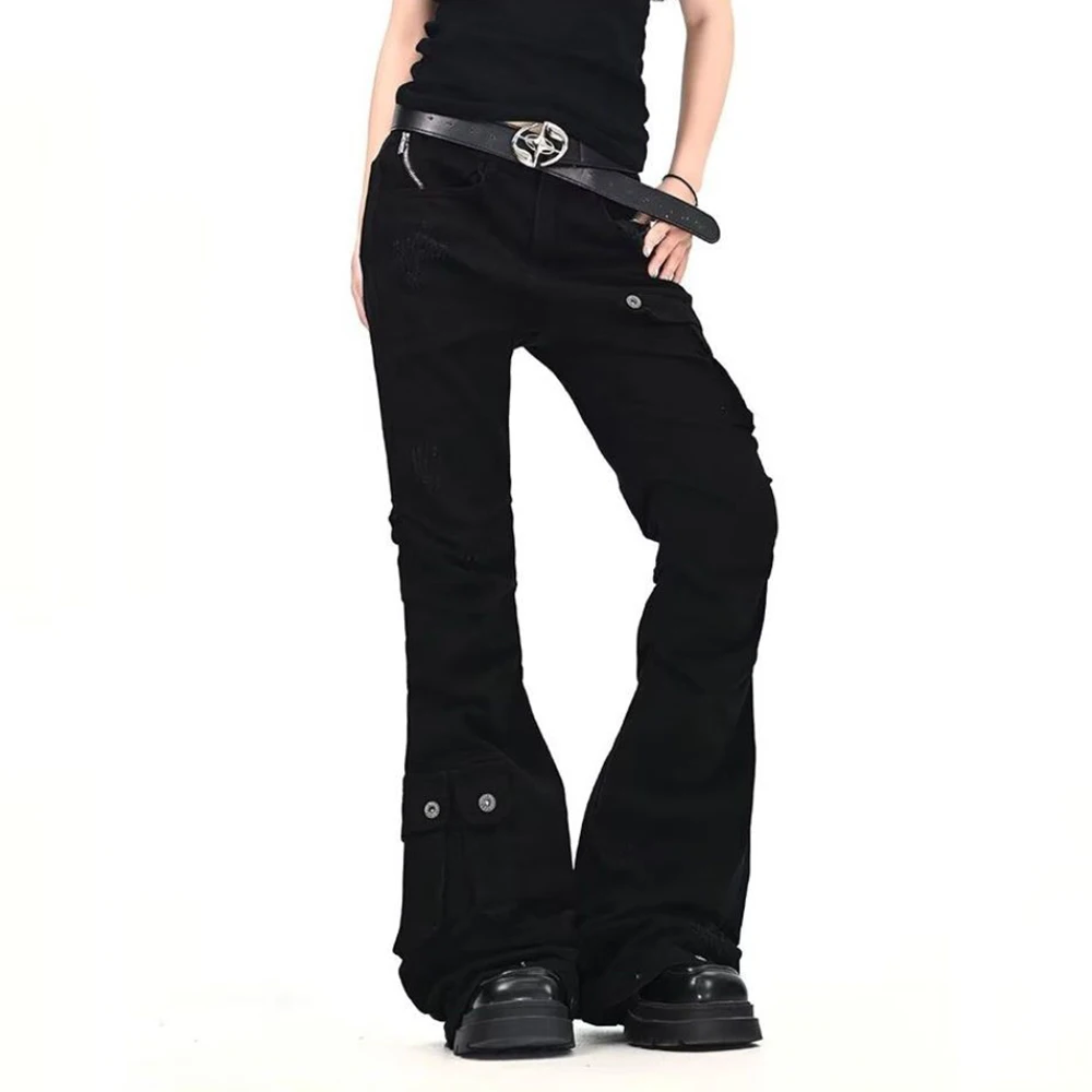 Mens Y2k Pocket Patchwork Jeans Streetwear Irregular Niche Youth Slim Fit Daily Hip Hop Casual Pants Men'S Clothing 2026 New