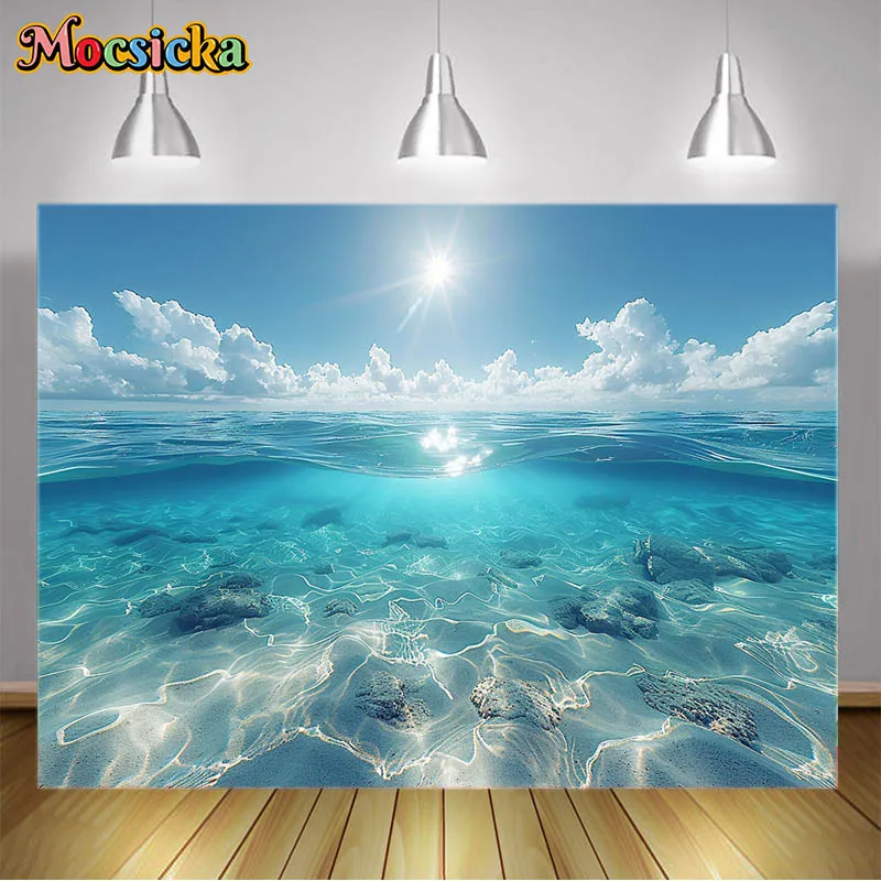 Mocscicka fondo de fotografía Océano Azul, fondos de fotografía occidental, arena, cielo azul, playa, decoración de fiesta de cumpleaños para niños, accesorios de estudio