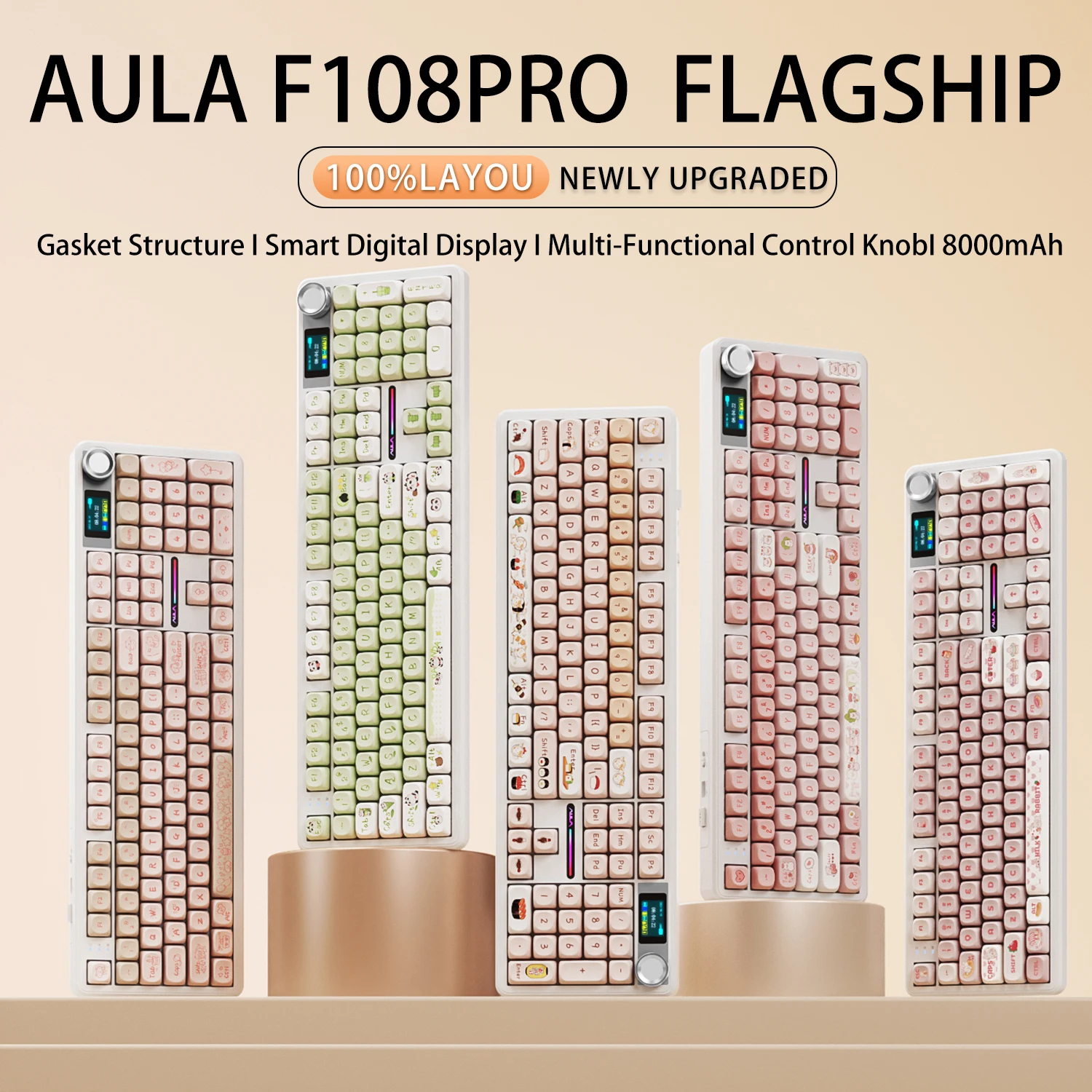 

AULA F108PRO Mechanical Keyboard Custom 100% Layout RGB Backlight Wireless Bluetooth Hifi Switch Gaming Cute Style Keyboard