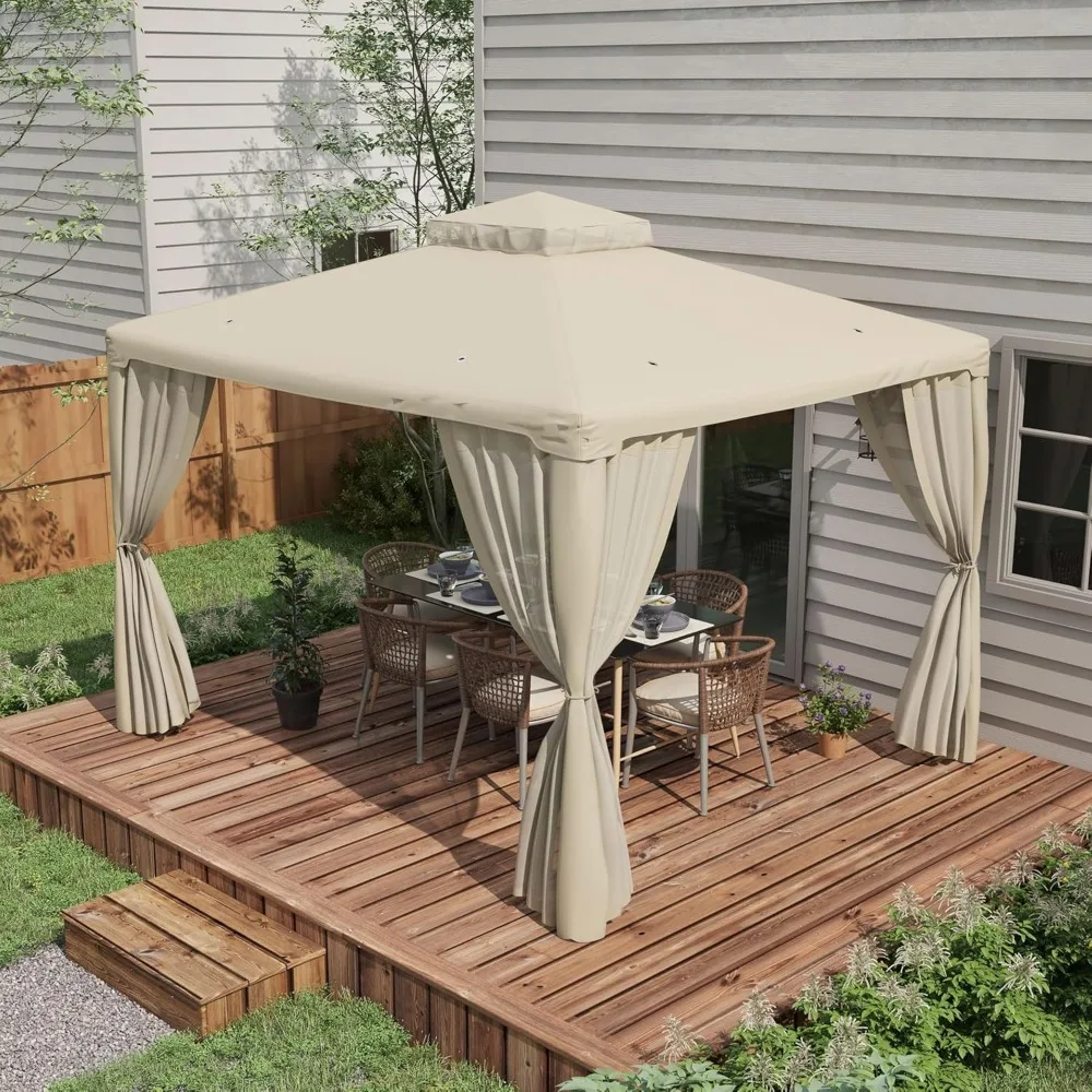 

9.6x11.6ft Patio Gazebo 2-Tier Roof Netting Steel Frame Garden Lawn Backyard Deck Custom