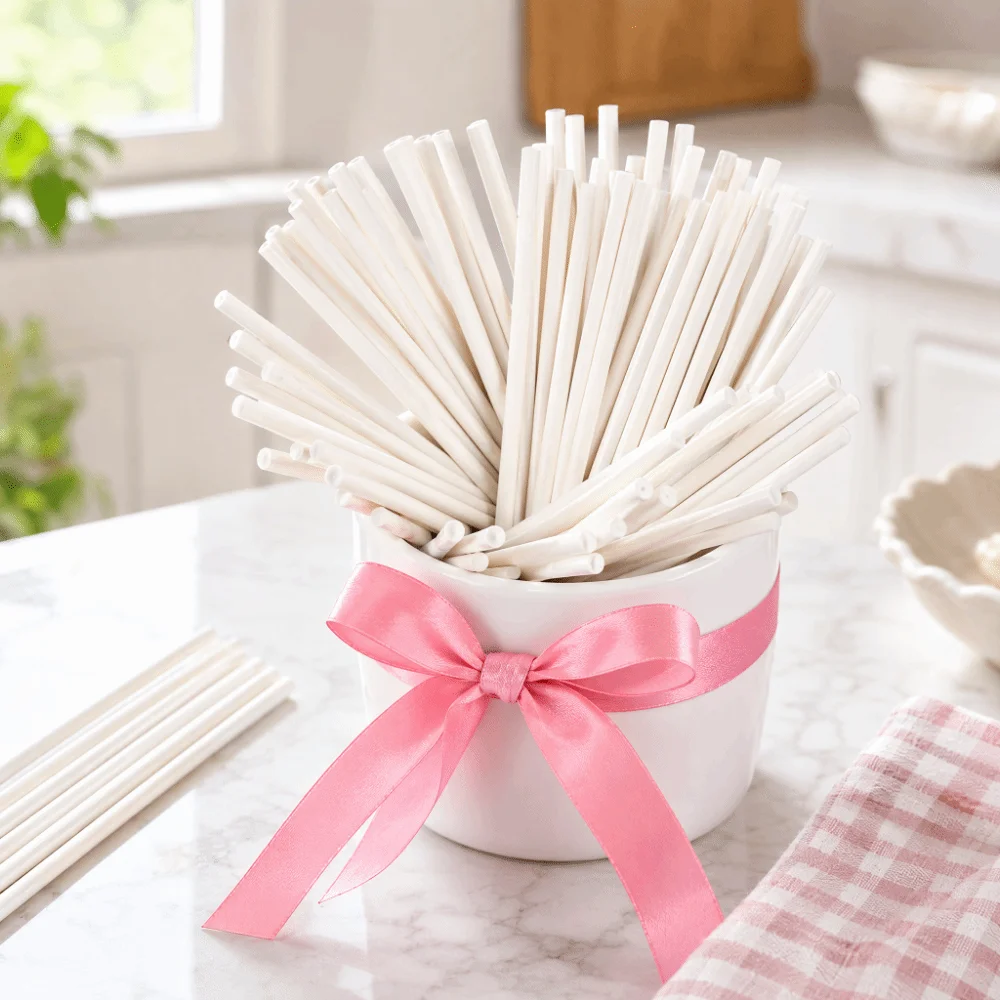 200pcs Practical Paper Lollipop Sticks 4 Inch Uniform Straight Candy Sticks Solid Stick Sucker Sticks Party