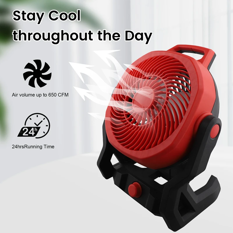 Top!-For Milwaukee M18 18V Battery Powered Fan,650 CFM Cordless Fan,Variable Speed Battery Fan,Worksite Camping Fan,US PLUG