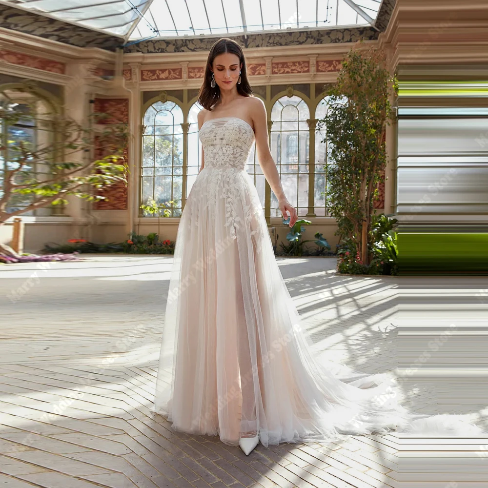 

Sexy Strapless Sleeveless A Line Wedding Dresses Elegant Appliques Lace Bridal Gowns Party Mopping Length Vestidos De Novia 2026