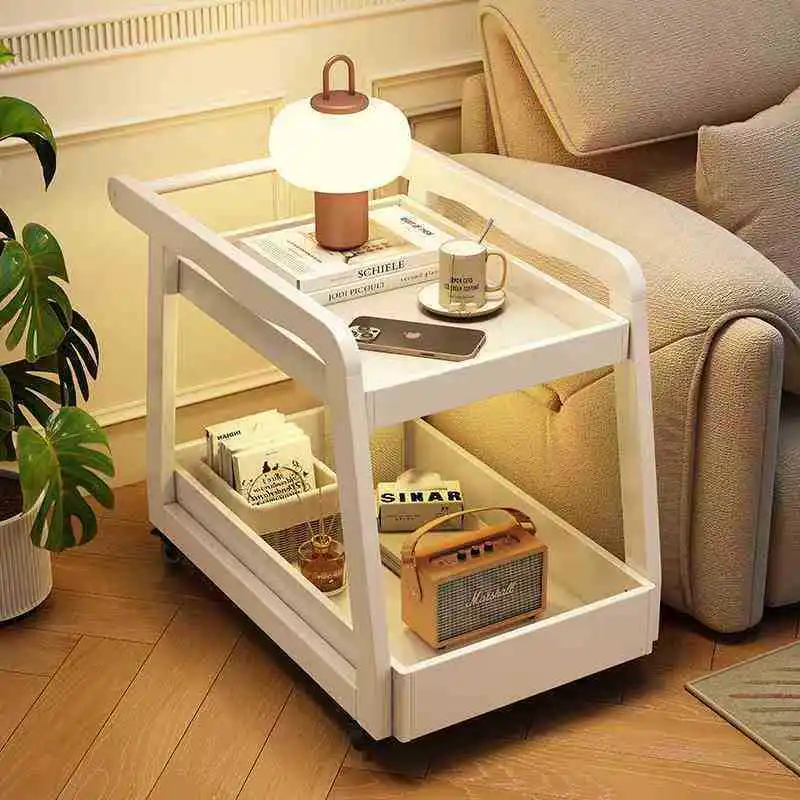 All solid wood trolley household living room sofa side cabinet tea cabinet can be moved with pulley storage bedside cabinet