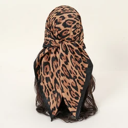 Leopard Print Square Scarf Women Satin Bandana Thin Edge Scarves Head Band Fashion Lady Hair Shawl Wrap Female Neckerchief Hijab