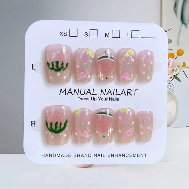 10 pièces mignon fruits pastèque ananas doux Cool oeil de chat personnalisé stéréoscopique presse sur ongles Nail Art faux ongles Patch