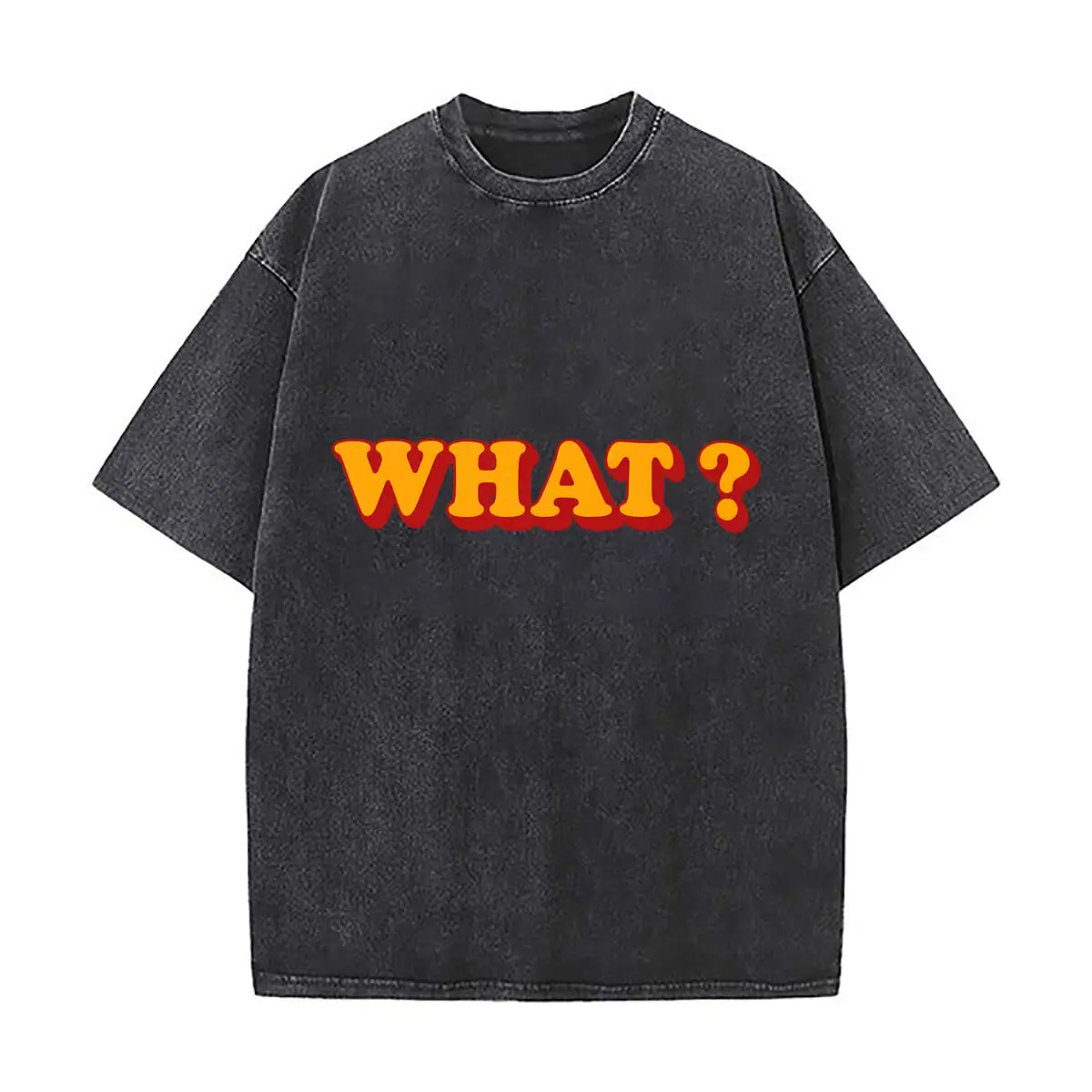 WHAT Question Mark Retro Bold Lettering Design Vintage Distressed Loose Streetwear Tops