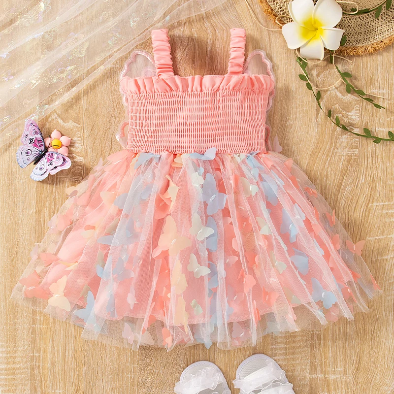 Baby Girl Party Princess Dress Summer Toddler 3d Fairy Butterfly Wings Hanging Strap Mesh Cute Fashion Dress