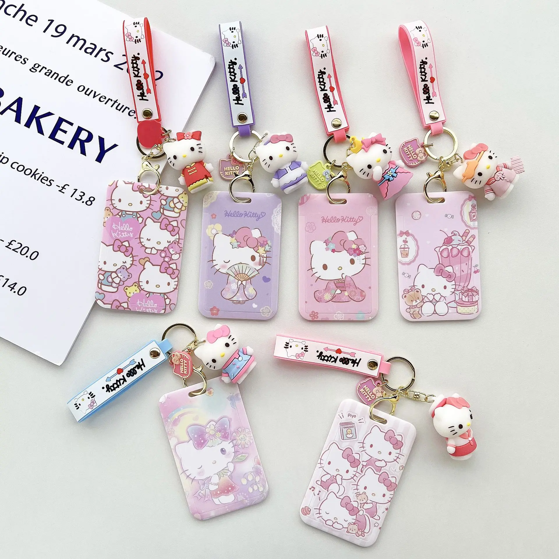 

Kawaii Sanrio Hello Kitty Keychain Anime Hello Kitty Sanrio Cute Model Card Holder Plastic Card Holders for Girl Holiday Gifts