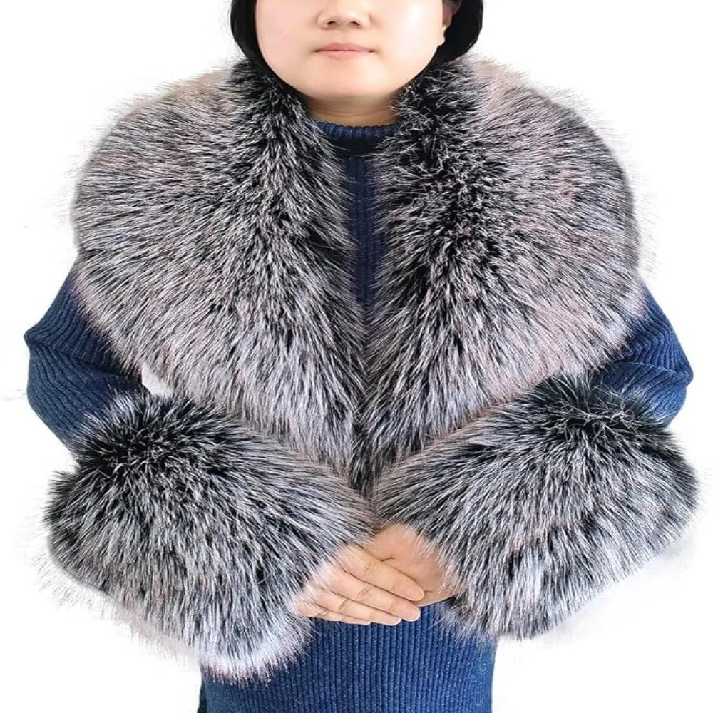 Large Size Faux Fur Collar Set V Shape Thick Warm Shawl Collar Wrap Oversized Detachable Decorative Fur Scarf