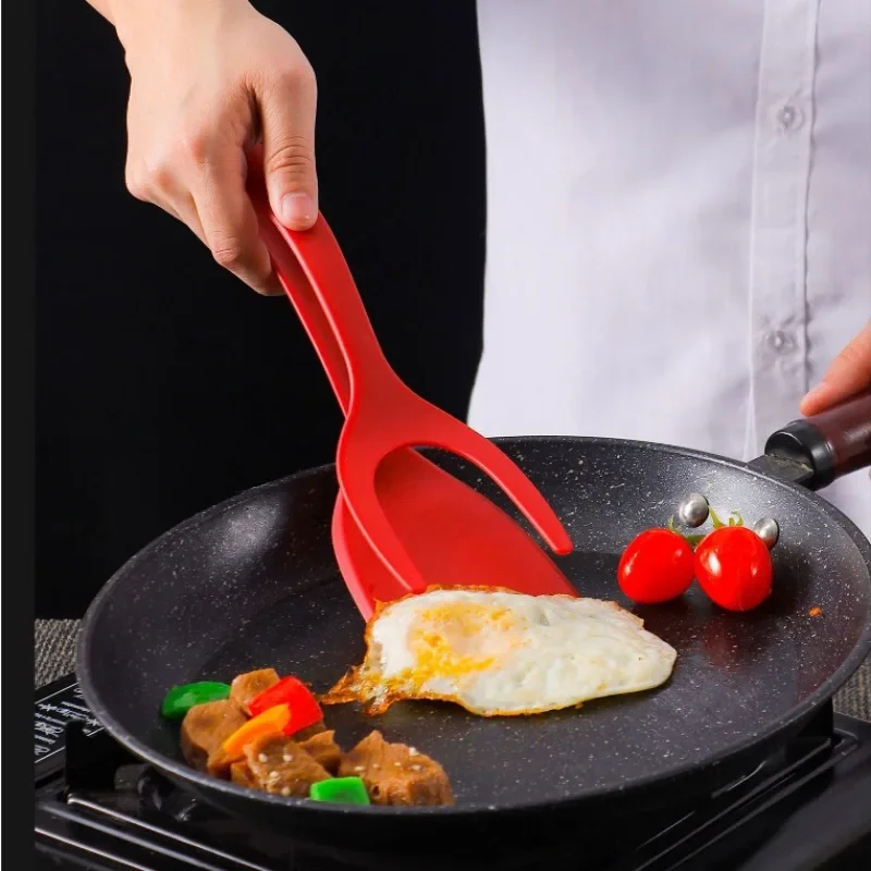 2 In 1 Shovel Clip Silicone Grip Flip Tongs Egg Steak Spatula Tongs Clamp Pancake Fried Turners Cooking Tool Kitchen Accessories