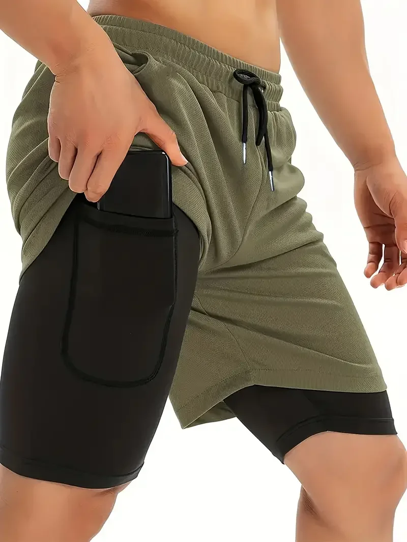 

Men's Fake Two Piece Sports Shorts, Slim Shape Shorts, Breathable and Quick Dry Fitness Fake Two Piece Shorts, Essential for Run