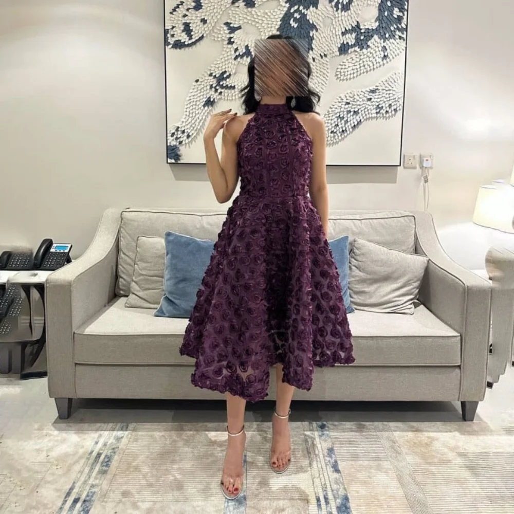 Robe de soirée sirène personnalisée, magnifique Robe de bal en Tulle, avec des appliques de fleurs, pour occasions formelles, col licou, Robe de soirée