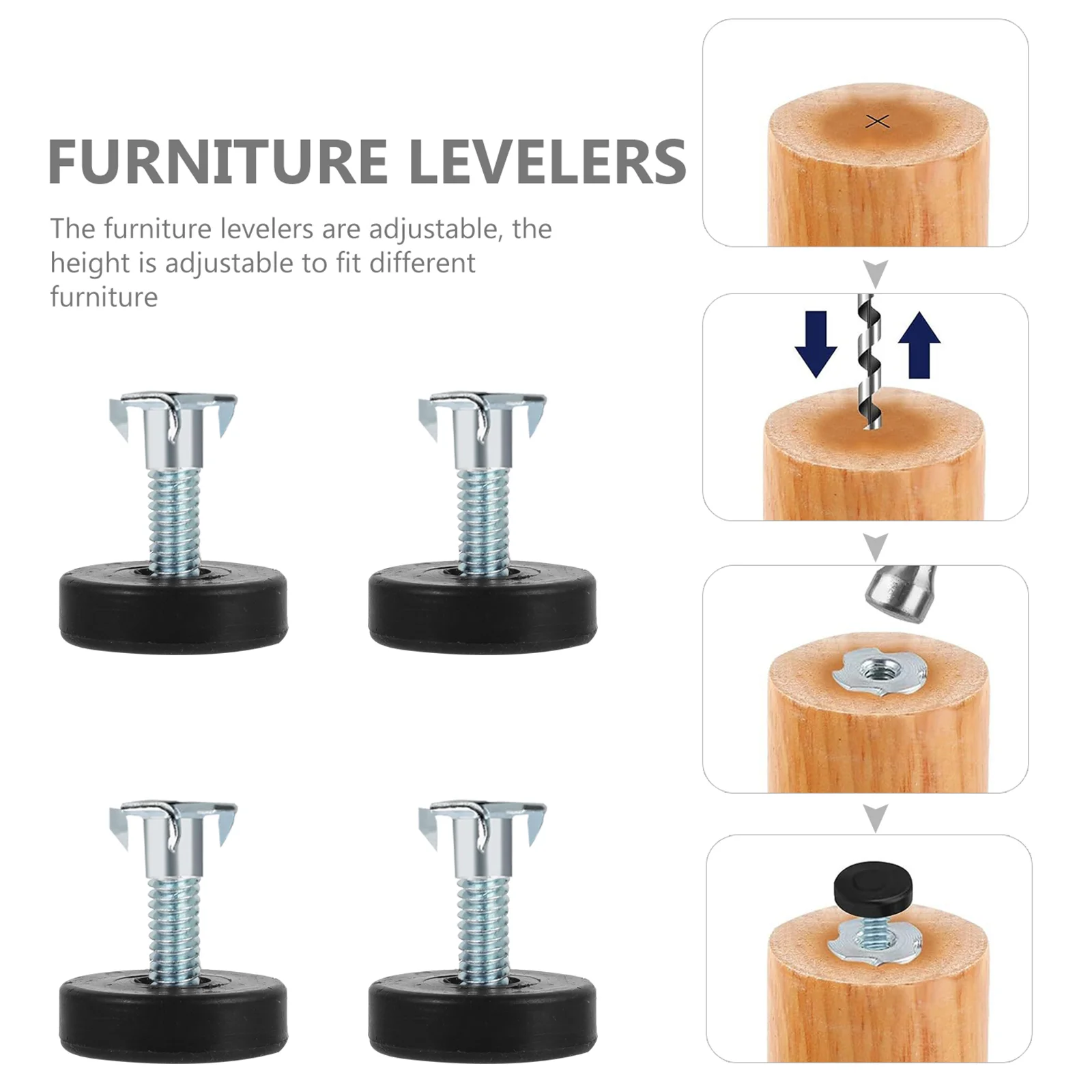 12 Pcs Furniture Feet Pads Adjustable Levelers Screw on Design Non Bottom Material Suitable Chairs Tables Sofas