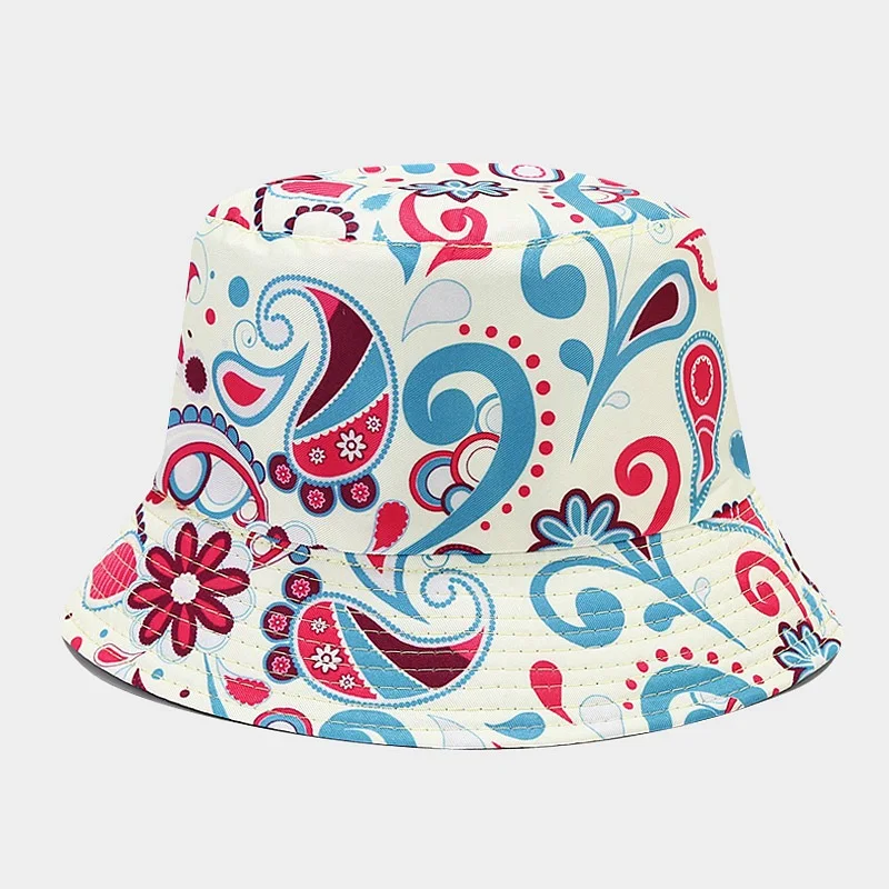 New Unisex Vintage Bucket Hat Men Women Paisley Flower Print Reversible Sun Cap Summer Panama Fashion Fishing Fisherman Hats